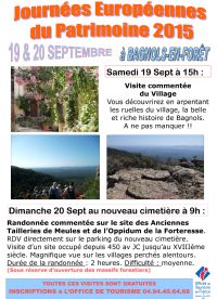 Journées Européennes du Patrimoine. Du 19 au 20 septembre 2015 à Bagnols en Forêt. Var. 